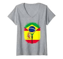 Damen Brasilien Spanien Reißverschluss – brasilianische spanische Flagge T-Shirt mit V-Ausschnitt von Vintage Brazil Retro Style Store