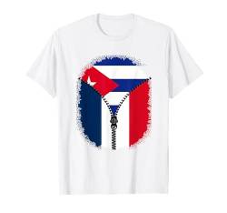 Kuba Frankreich Reißverschluss – Kubanische Flagge T-Shirt von Vintage Cuba Retro Style Store