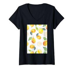 Damen Vintage Zitronenfrucht Muster Kunst T-Shirt mit V-Ausschnitt von Vintage Cute Pattern Graphic (Lemon)