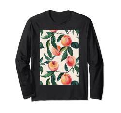 Niedliche minimalistische Musterkunst Pfirsichfrucht Langarmshirt von Vintage Cute Pattern Graphic (Peach)