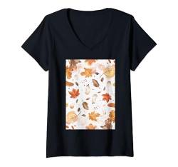 Damen Minimalistische Musterkunst Erdnüsse T-Shirt mit V-Ausschnitt von Vintage Foods Pattern Arts (Peanut)