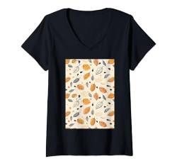 Damen Minimalistische Musterkunst Erdnuss T-Shirt mit V-Ausschnitt von Vintage Foods Pattern Arts (Peanut)