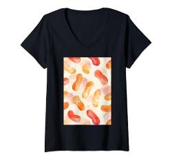 Damen Vintage Erdnussmuster Kunst T-Shirt mit V-Ausschnitt von Vintage Foods Pattern Arts (Peanut)