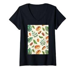 Damen Vintage-Muster Art Pekannuss T-Shirt mit V-Ausschnitt von Vintage Foods Pattern Arts (Pecan)