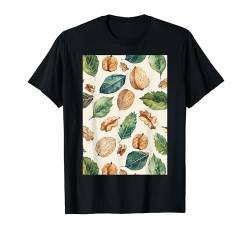 Minimalistische Walnussmusterkunst T-Shirt von Vintage Foods Pattern Arts (Walnut)