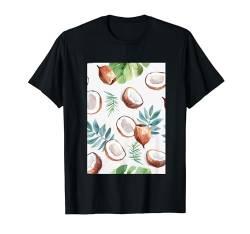 Minimalistische Kokosnussfrucht-Musterkunst T-Shirt von Vintage Fruit Pattern Arts (Coconut)