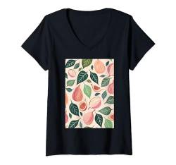 Damen Vintage Muster Kunst Feigenfrucht T-Shirt mit V-Ausschnitt von Vintage Fruit Pattern Arts (Fig)