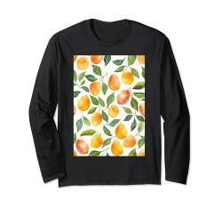 Minimalistische Musterkunst Mango Langarmshirt von Vintage Fruit Pattern Arts (Mango)