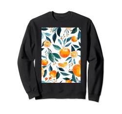 Minimalistische orangefarbene Obstmusterkunst Sweatshirt von Vintage Fruit Pattern Arts (Orange)