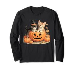 Vintage Halloween Katze Kürbis Patch Cute Cats Retro Art Fall Langarmshirt von Vintage Halloween Cats Store