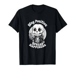 Kinder Retro Skelett bleiben positiv verbreiten Glück T-Shirt von Vintage Kawaii Skull Boys Girls Men Women Tees