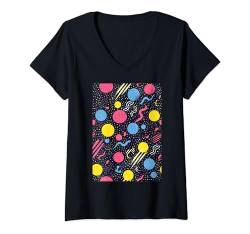 Damen 80er Jahre Retro Muster Kunst Vintage Stil T-Shirt mit V-Ausschnitt von Vintage Minimalist Pattern Graphics