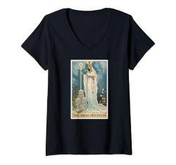 Damen Tarotkarte 2 The High Priestess Die Hohepriesterin T-Shirt mit V-Ausschnitt von Vintage Tarot Karte Männer Frauen Tarotkarten Shop