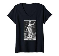 Damen Tarotkarten Tarotkarte 11 Justice Gerechtigkeit T-Shirt mit V-Ausschnitt von Vintage Tarot Karte Männer Frauen Tarotkarten Shop