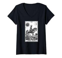 Damen Tarotkarten Tarotkarte 19 The Sun Die Sonne T-Shirt mit V-Ausschnitt von Vintage Tarot Karte Männer Frauen Tarotkarten Shop