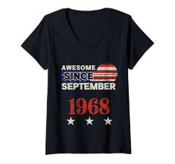 Damen Fantastisch seit 1968, Vintage-Klassiker mit US-Flagge, September 1968 T-Shirt mit V-Ausschnitt von Vintage USA Flag Classic American Flag Birthday