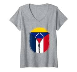 Damen Venezuela France Zipper - Venezolanische französische Flagge T-Shirt mit V-Ausschnitt von Vintage Venezuela Retro Style Store