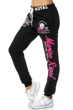 Violento Damen Jogginghose lang | Trainingshose Baumwolle | Sporthose mit Bündchen | Marine 512 Schwarz/Pink | XL von Violento