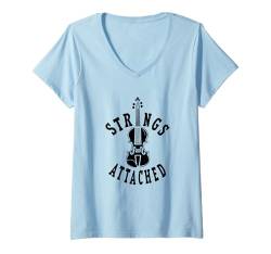 Damen Strings Attached - Lustige Geige T-Shirt mit V-Ausschnitt von Violin Corner