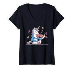 Damen Einhorn Violinspieler Violinist Musiker Instrument Geige T-Shirt mit V-Ausschnitt von Violin Player Violinist Gifts