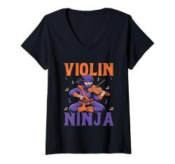 Damen Violine Ninja Violinist Musiker Instrument Fiddle T-Shirt mit V-Ausschnitt von Violin Player Violinist Gifts