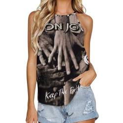 Bon Music Jovi Damen Tank Top Ärmellos Rundhals T-Shirt Casual Sport Stretchy T-Shirt, Schwarz , L von Viplili