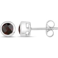 Vira Jewels Paar Ohrstecker 925-Sterling Silber rhodiniert glänzend Granat rot rund von Vira Jewels