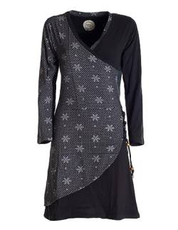 Vishes - Alternative Bekleidung - Langarm Damen Jerseykleid Baumwolle Bänder Blümchenmuster schwarz 40 von Vishes