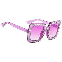 Visiblurry Strass-Bling-Sonnenbrille,Strass-Sonnenbrille,Stilvolle Sonnenbrillen für Damen | Glitzernde Sonnenbrille für Damen und Mädchen, Bling-Sonnenbrille mit quadratischem Rahmen, übergroße von Visiblurry