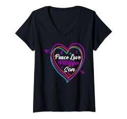 Damen Frieden Liebe Vitiligo Bewusstsein Sohn Unterstützung Familie Freund T-Shirt mit V-Ausschnitt von Vitiligo Awareness Products (Lwaka)