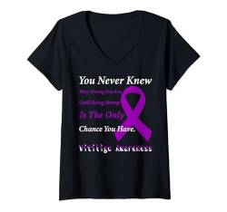 Damen Vitiligo Awareness Purple Ribbon Support Zitat Familie T-Shirt mit V-Ausschnitt von Vitiligo Awareness Products (Lwaka)