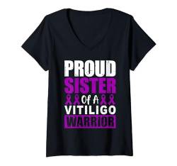Damen Vitiligo Awareness Sister Support Purple Ribbon Family T-Shirt mit V-Ausschnitt von Vitiligo Awareness Products (Lwaka)