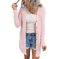 Strickjacke Damen Sommer Leichte Strickjacke Lang mit Taschen und Knöpfen Long Elegant Cardigan V-Ausschnitt Knopfleiste mit Taschen Elegante Schulterjacke Top Sommer Dünne Mantel Strickmantel von Viunychn