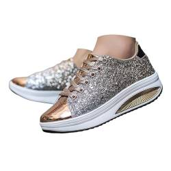 Viunychn Glitzer Schuhe Damen Party Sneaker Silvester Turnschuhe Festliche Karneval Laufschuhe Elegant Glänzend Damenschuhe Pailletten Rave Stiefeletten Brautschuhe Flach von Viunychn