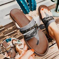 Viunychn Sandalen Damen Sommer Flip Flops Bequem Sommerschuhe Bohemian Strandschuhe Elegant Zehentrenner Lässige Römische Schuhe Leicht Freizeitschuhe Mode Open Toe Schuhe Casual Flache Sandaletten von Viunychn