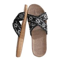 Viunychn Sandalen & Slides Für Damen Leinen Hausschuhe Leicht Flache Warm Haushaltsschuhe Atmungsaktiv Gästehausschuhe Vier Jahreszeiten Pantoffeln Für Den Innenbereich Slides von Viunychn