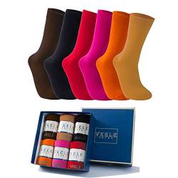 Vkele Damen- und Herrensocken in Geschenkverpackung, Einfarbig, Dunkelgelb Braun Rot Orange Rosa, 6 Paar, 39 40 41 42 von Vkele