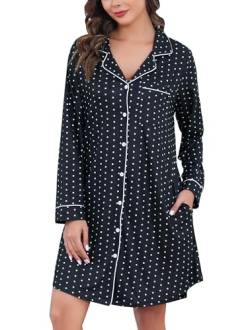 Vlazom Damen Nachthemd Langearm V-Ausschnitt mit Knöpfe Weich Umstandskleid Stillnachthemd Sleepshirt Nachthemd Freizeitkleid（XXL，Stil A-Schwarzer Polka Dot） von Vlazom