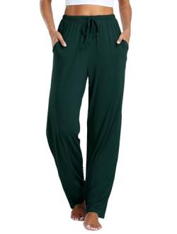 Vlazom Damen Schlafanzughose Modal Lang Weich Loungehose Freizeithose Yogahose Nachtwäsche Hosen mit Taschen Pyjamahose mit geradem Beinil（M，Grün） von Vlazom