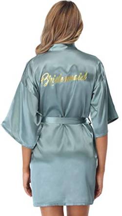 Vlazom Morgenmantel für Hochzeit Satin Kimono Badmantel für Braut&Brautjungfern V-Ausschnitt Damen Robe mit Gürtel(M,Grün für Brautjungfer) von Vlazom