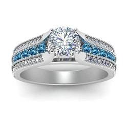 Erstellter Edelstein runder facettierter blauer Topas Cz-Ringe – 92,5 Sterlingsilber-Ring Himmelblauer blauer Topas Cz-Edelsteinringe – schönes Schmuckgeschenk für den Tag der Unabhängigkeit von Vml Jewellers