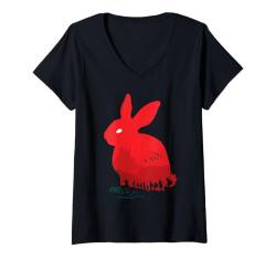 Damen Niedliche Kaninchen-Silhouette Death Awaits Funny Halloween T-Shirt mit V-Ausschnitt von Vo Maria