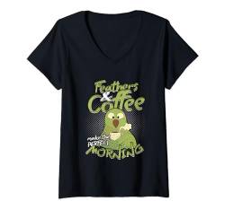 Damen Vogelbeobachtung Ornithologe Feathers & Coffee T-Shirt mit V-Ausschnitt von Vogelbeobachter Vogel Vogelzucht Vogelbesitzer