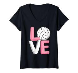 Damen Love Volleyball Volleyballspieler Damen Mädchen Kinder T-Shirt mit V-Ausschnitt von Volleyball Bekleidung Damen Herren Mädchen Jungen