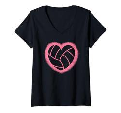 Damen Volleyball Herz Volleyballspieler Damen Mädchen Kinder T-Shirt mit V-Ausschnitt von Volleyball Bekleidung Damen Herren Mädchen Jungen