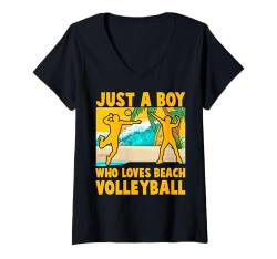 Damen Nur ein Junge, der Beachvolleyball liebt T-Shirt mit V-Ausschnitt von Volleyball Funny Saying Design Ideas