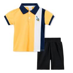 Volunboy 2tlg Babykleidung Set, Sommer Kleidung Outfit Kurzarm Polo Shirt Top + Shorts Bekleidung Sets für Jungen(Gelb,1-2 Jahre,Größe 90) von Volunboy