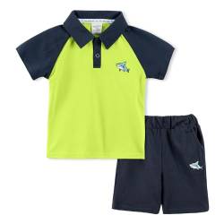 Volunboy 2tlg Babykleidung Set, Sommer Kleidung Outfit Kurzarm Polo Shirt Top + Shorts Bekleidung Sets für Jungen(Grüner Hai,3-4 Jahre,Größe 110) von Volunboy