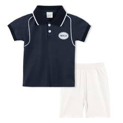 Volunboy 2tlg Babykleidung Set, Sommer Kleidung Outfit Kurzarm Polo Shirt Top + Shorts Bekleidung Sets für Jungen(Marine Blau,5-6 Jahre,Größe 130) von Volunboy