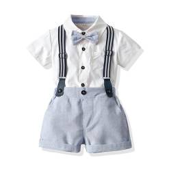 Volunboy Baby Jungen Anzug Set Bekleidung Hemd mit Fliege + Hosenträger Shorts Strampler Anzug（Hellblau Weiß，4-5 Jahre，Größe 120） von Volunboy